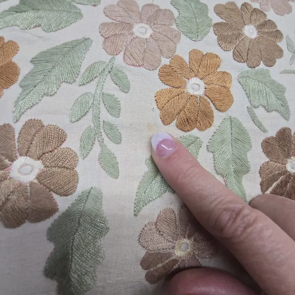 Vintage Embroidered Floral Pillow 15.5
